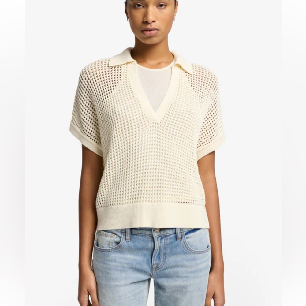 short sleeve open knit polo Sweater for Women